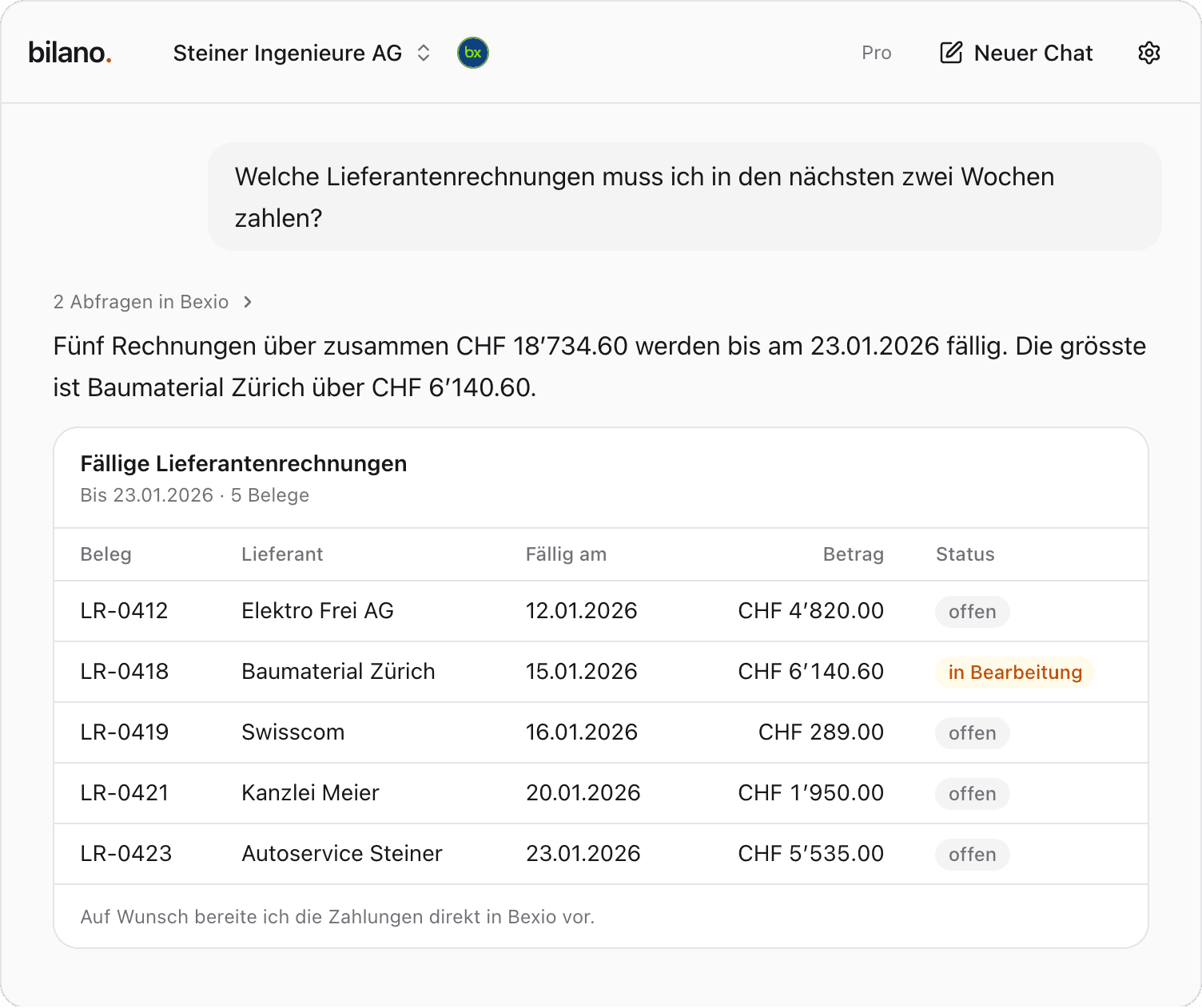Fällige Lieferantenrechnungen der nächsten Tage