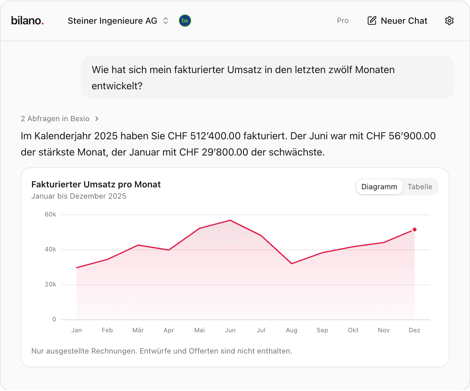 Diagramm des fakturierten Umsatzes pro Monat 2025